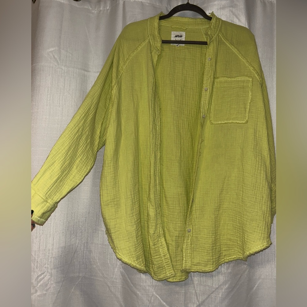 Aerie green linen button up